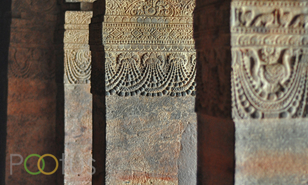 Pillers inside Cave temples of Badami, Karnataka, India