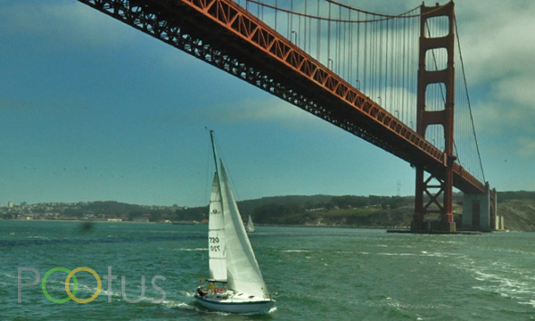 Golden Gate Bridge view from sea. San Francisco, California, USA