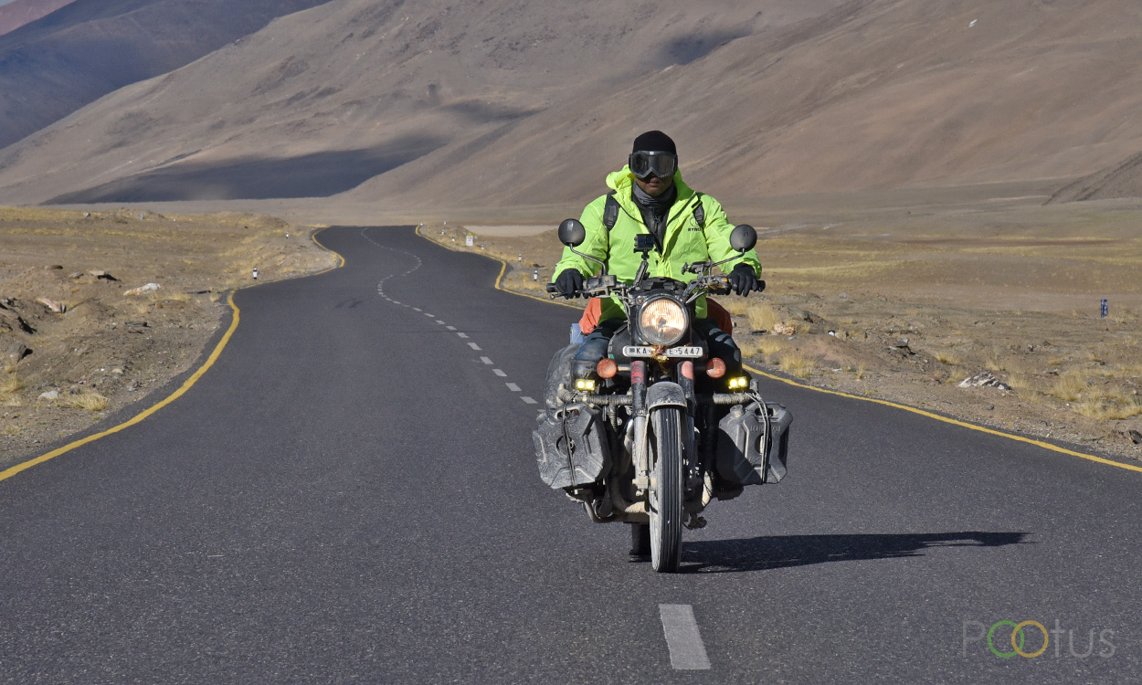 Riding through endless Moray plain desert