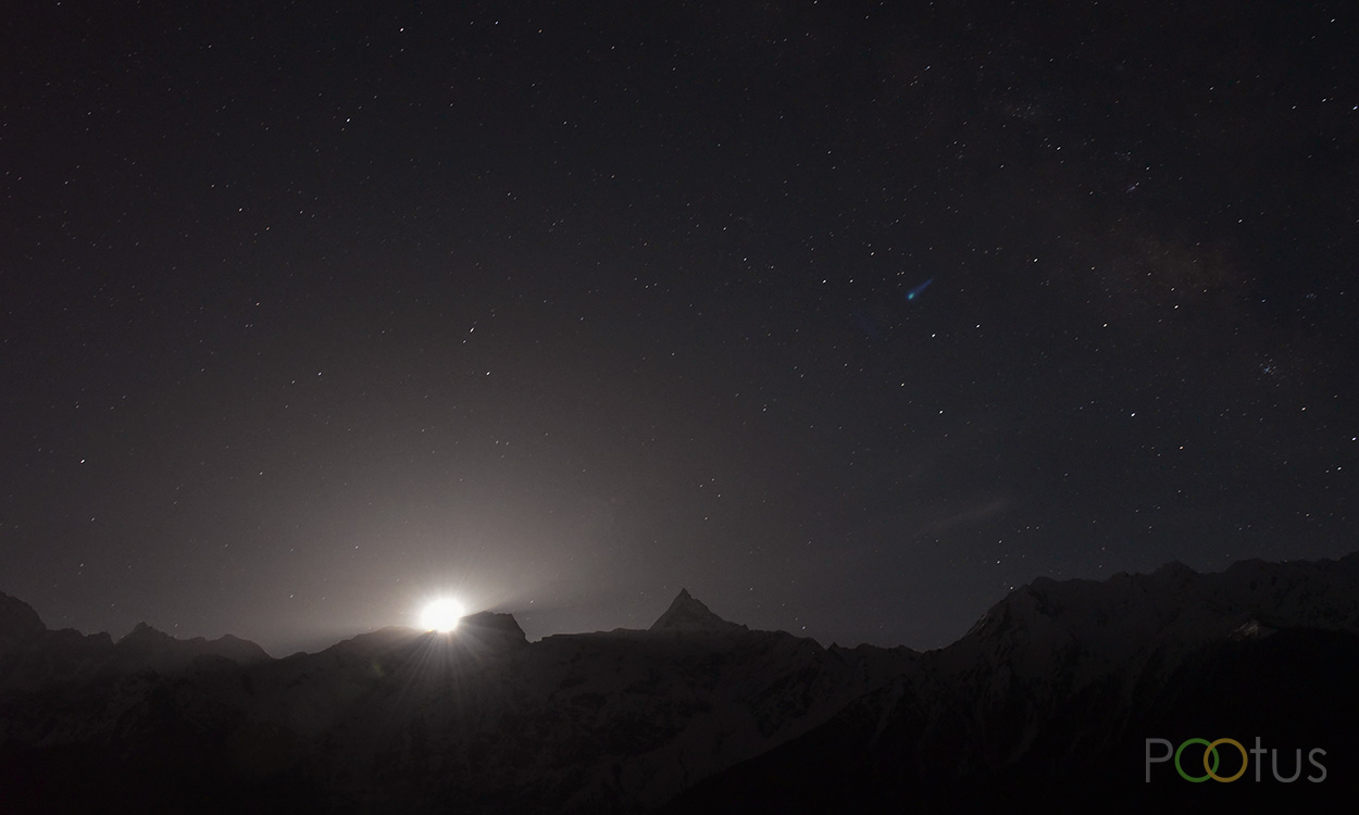 The spectacular sight, when moon rises behind the Kinnaur mountain range